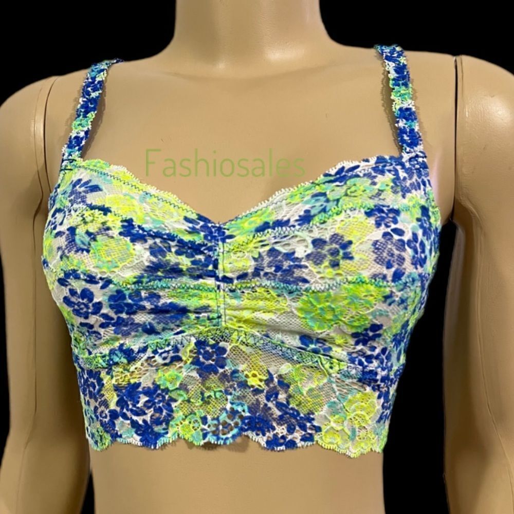Victoria’s Secret Pink lace Unlined Ruched Front bralette bra small multicolor
